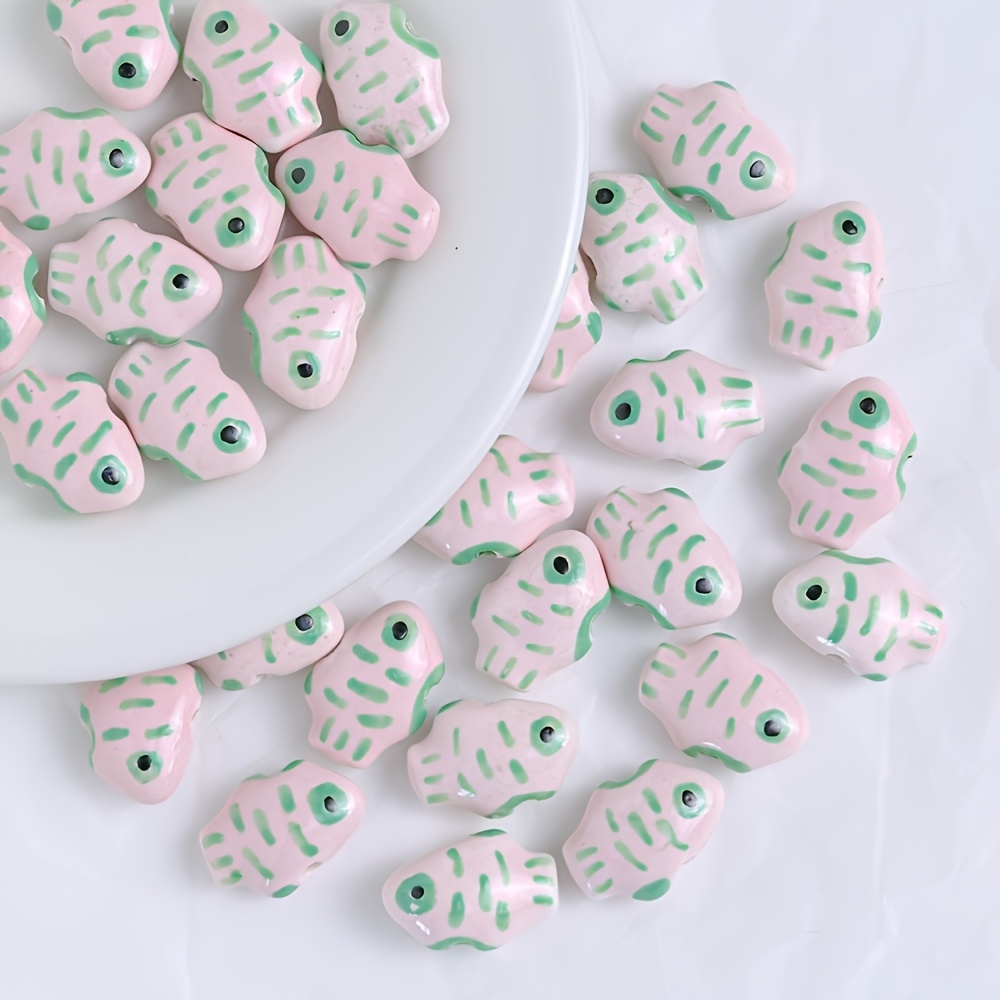 3pcs Hand-Painted Ceramic Fish Loose Beads for Jewelry Decor